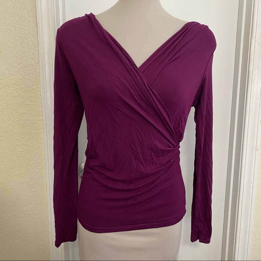 Free People Purple  Ruched Long Sleeve Wrap Top large